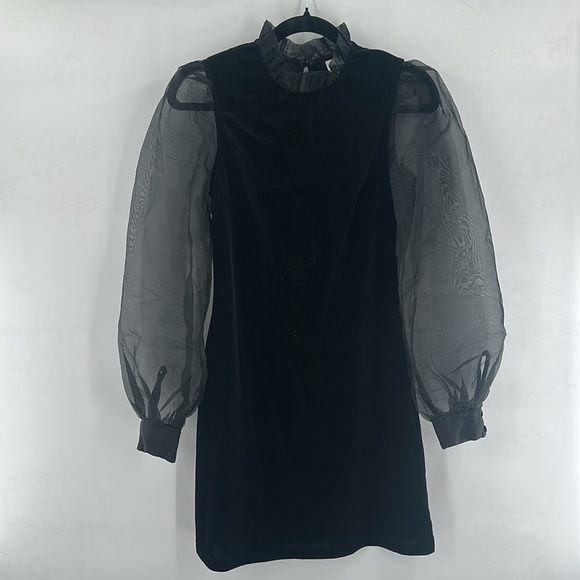 &‎ Other Stories Velvet Mini Dress with Organza Sleeves in Black Small - Picture 4 of 8